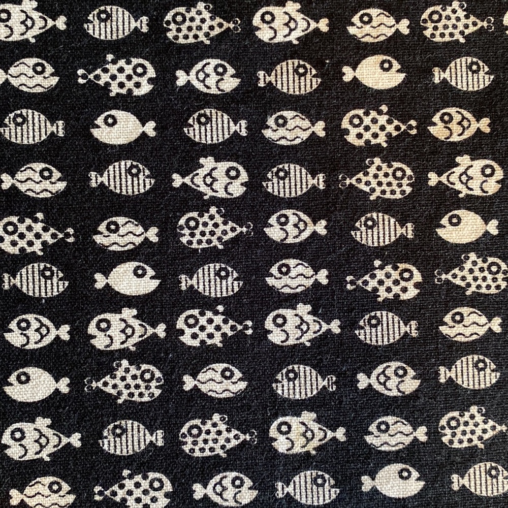 Cotton Fabric Black White Fish Design, 17 inches length, 44 inches width - Picture 3 of 4